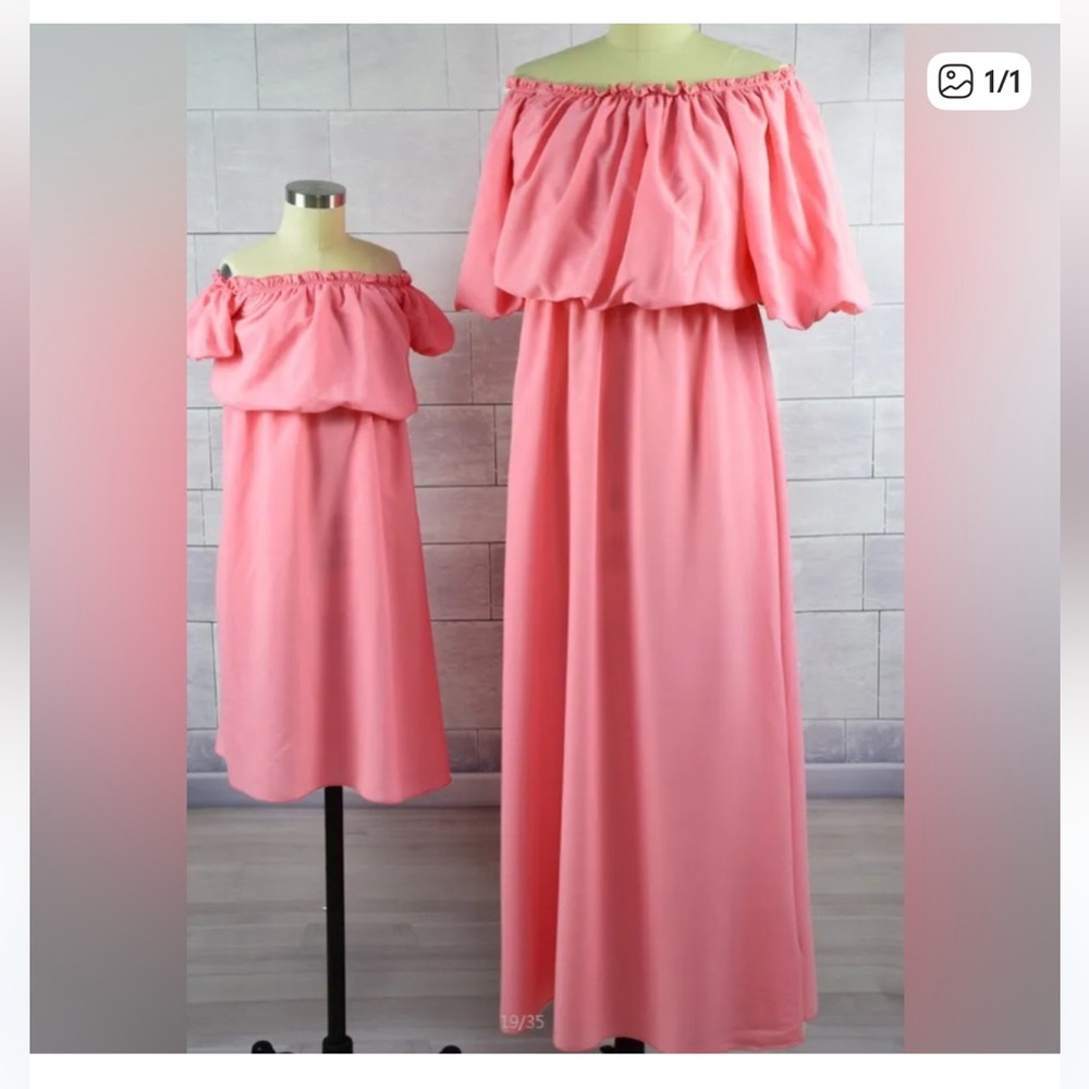 PatPat Coral Off-Shoulder Dresses size mom size M-xl daughter 4/5T
